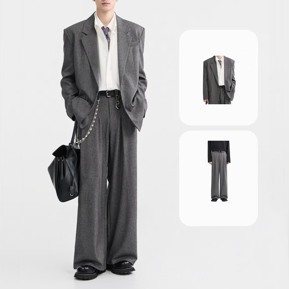 Mens Fashion Dark Grey Pants - Moda cinza escuro solto masculino duas