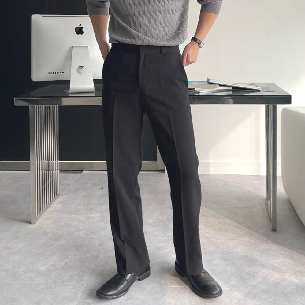 Mens Fashion Dark Grey Pants - Calças de Terno Masculinas Pretas e