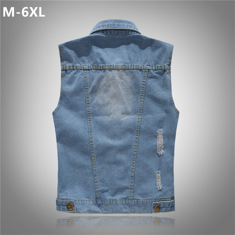 Men'S Fashion Vest With Jeans - Colete jeans rasgado masculino, ajuste coreano,