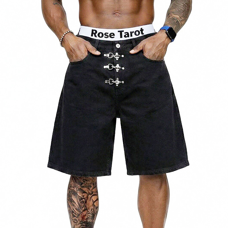 Jeans Pants Fashion Men - Calças Jeans Curtas com Fivela de