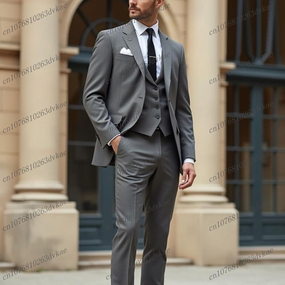 Mens Fashion Dark Grey Pants - Novo Terno Masculino Formal Cinza Escuro