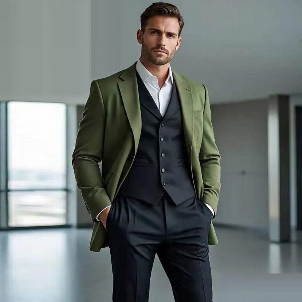 Men'S Fashion Zipper Jacket - Fato formal masculino em verde e
