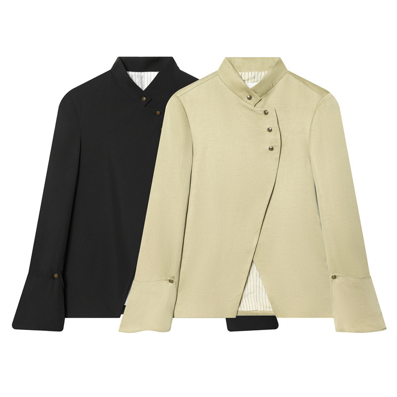 Mens Fashion Blazer - Blazer Feminino Elegante de Gola Alta