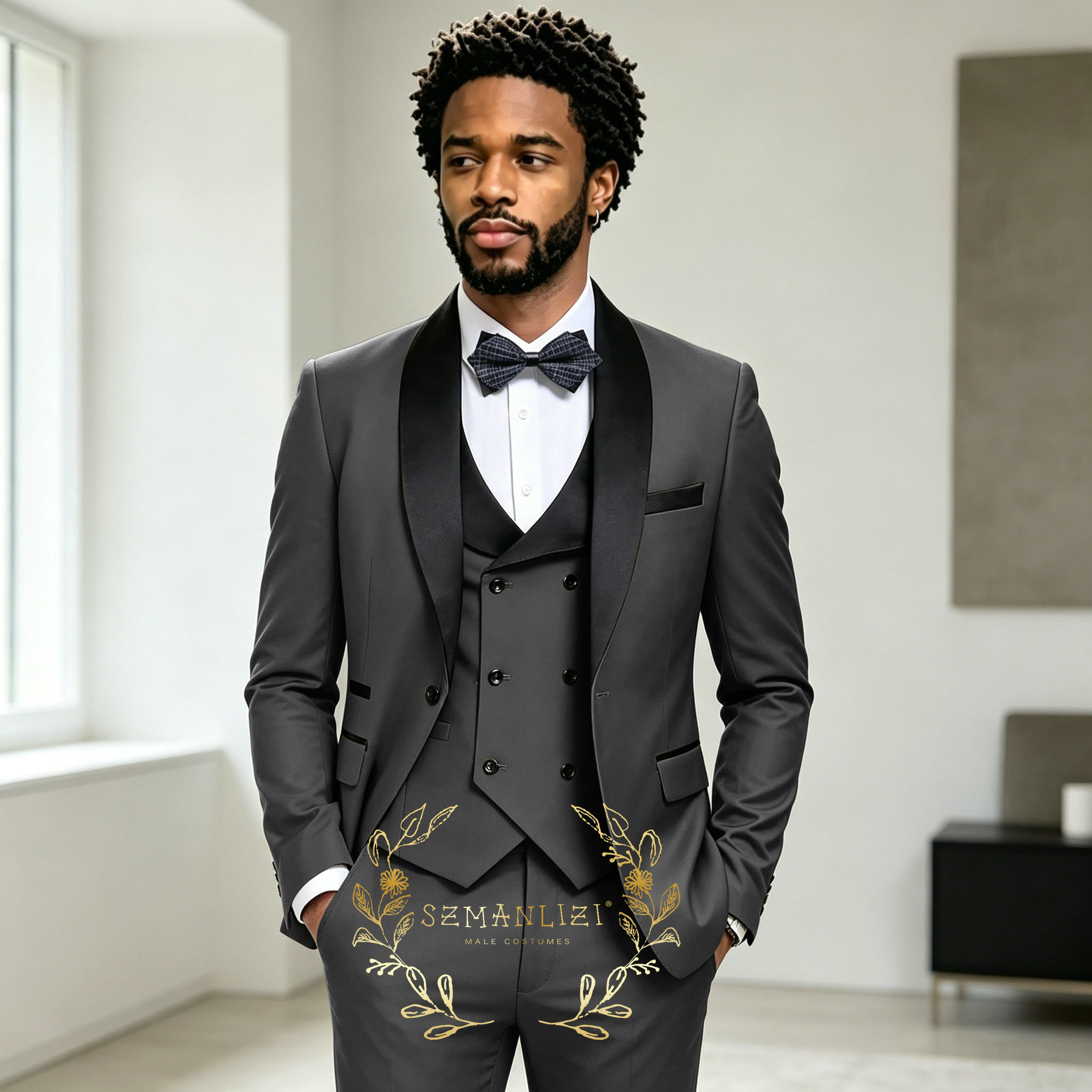 Mens Fashion Dark Grey Pants - Ternos de casamento cinza escuro para