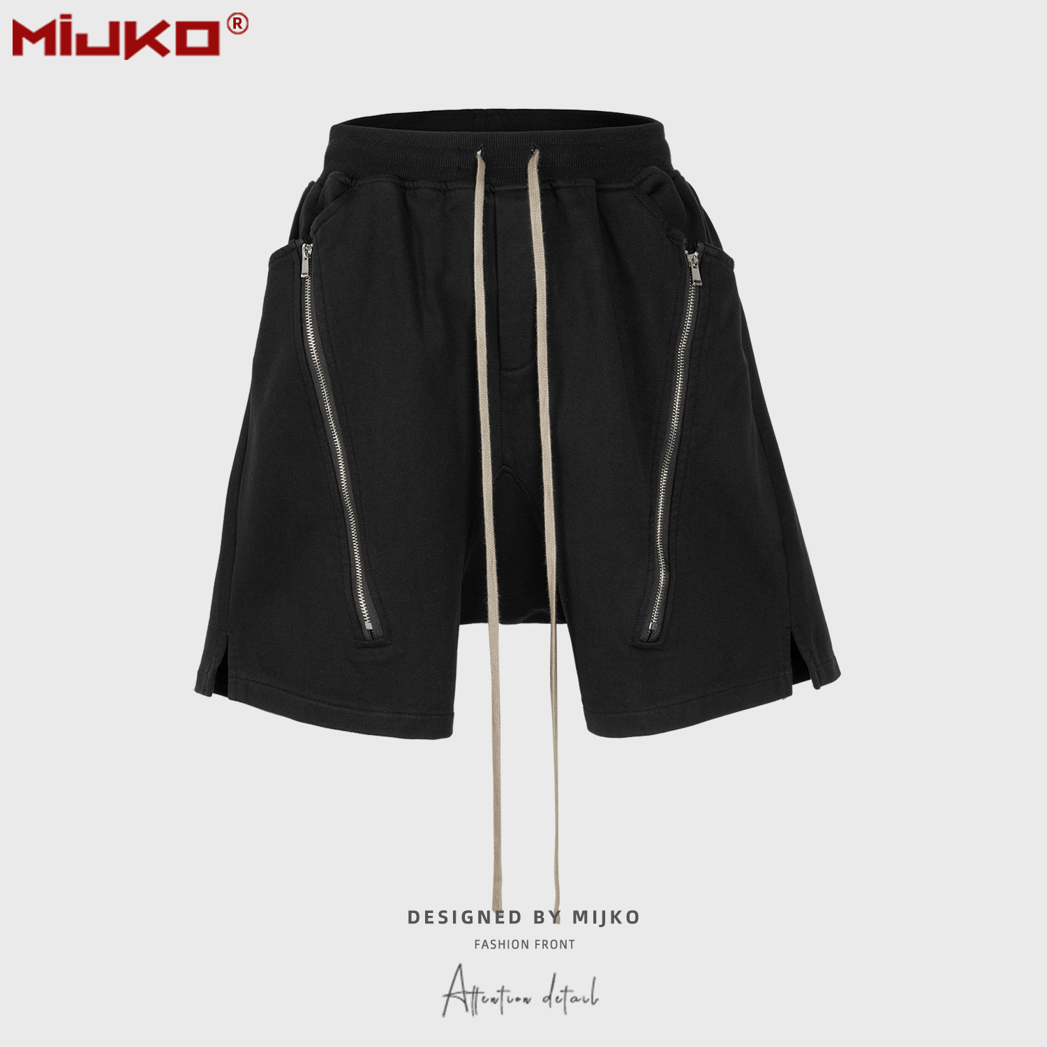 Mens Fashion Dark Grey Pants - MIJKO Shorts pretos cinza escuro masculinos,