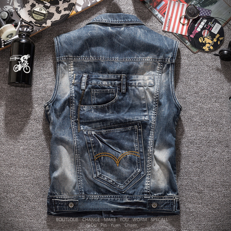 Men'S Fashion Vest With Jeans - Colete Jeans Masculino Estilo Motociclista Vintage