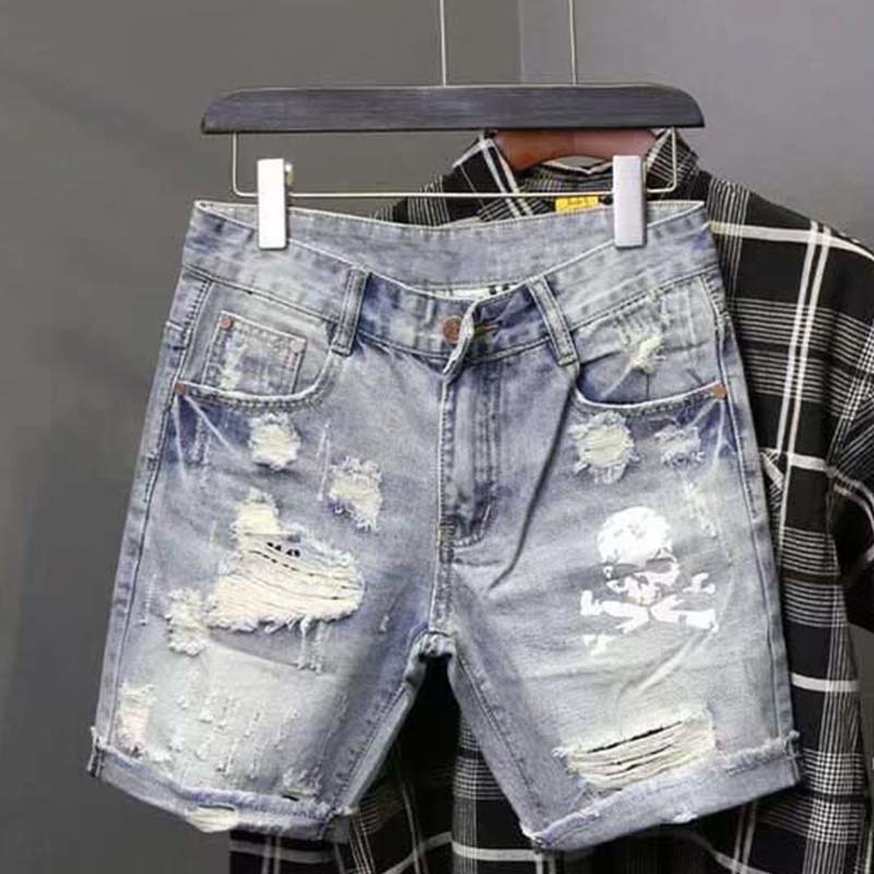 Jeans Pants Fashion Men - Verão masculino desgastado grânulo buraco mendigo