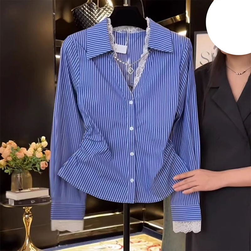 Elegante renda retalhos plissa - Polo Shirt Slim avaliação e preço