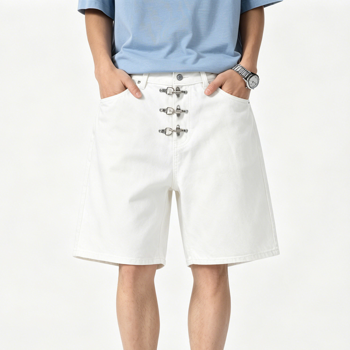 Calças Jeans Curtas com Fivela - Jeans Pants Fashion Men avaliação e preço