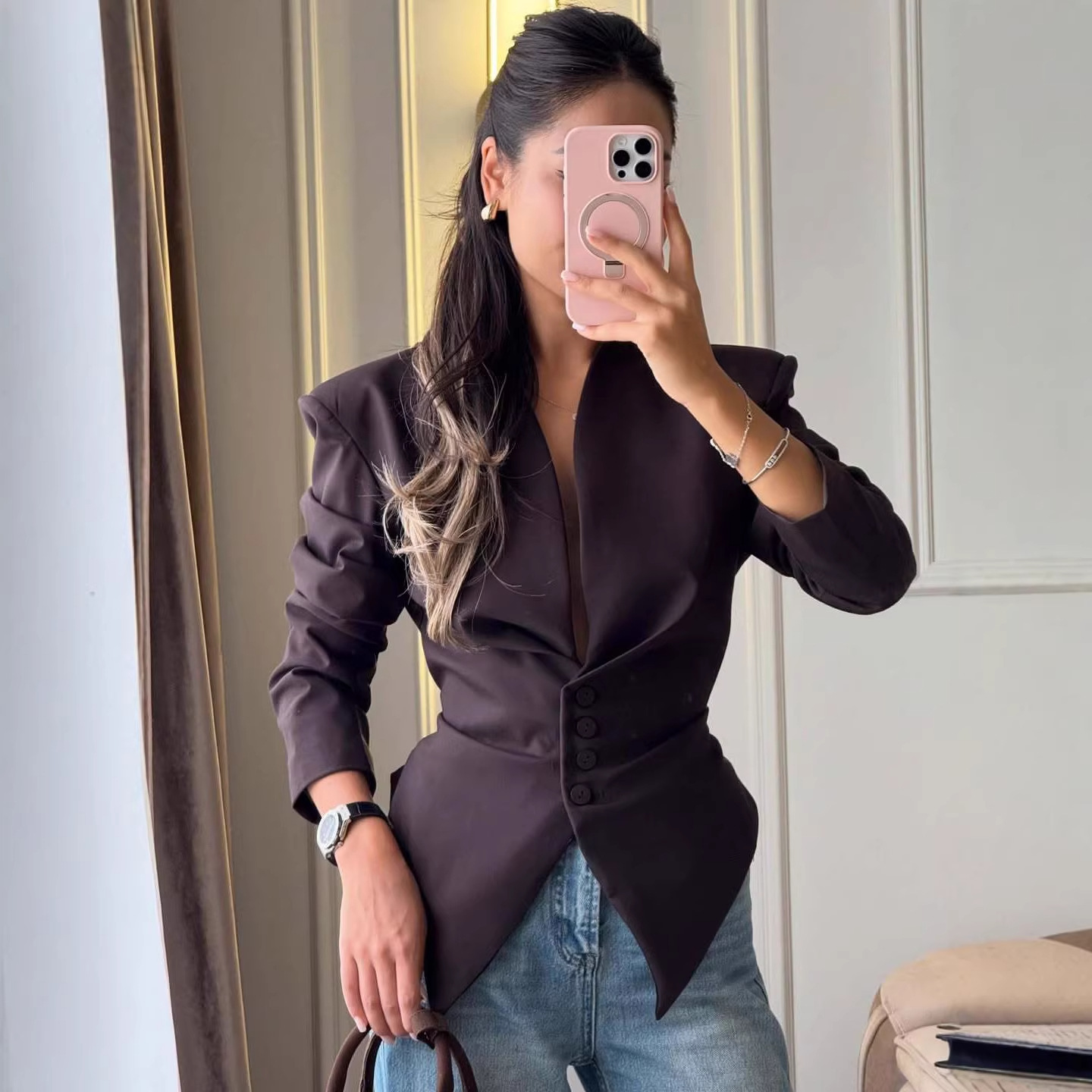 Blazer Assimétrico Feminino Es - Mens Fashion Blazer avaliação e preço