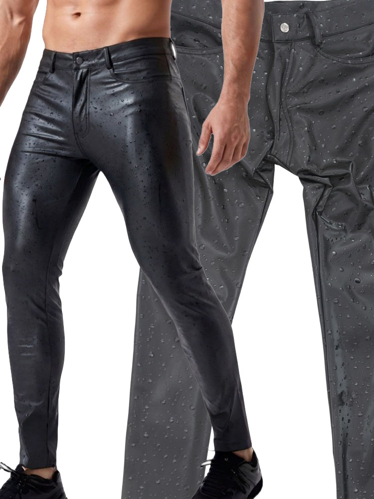 Calças Jeans de Couro PU Elást - Jeans Pants Fashion Men avaliação e preço